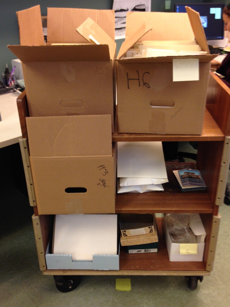 Original boxes in which we found postcards from the Rosenthall Collection.